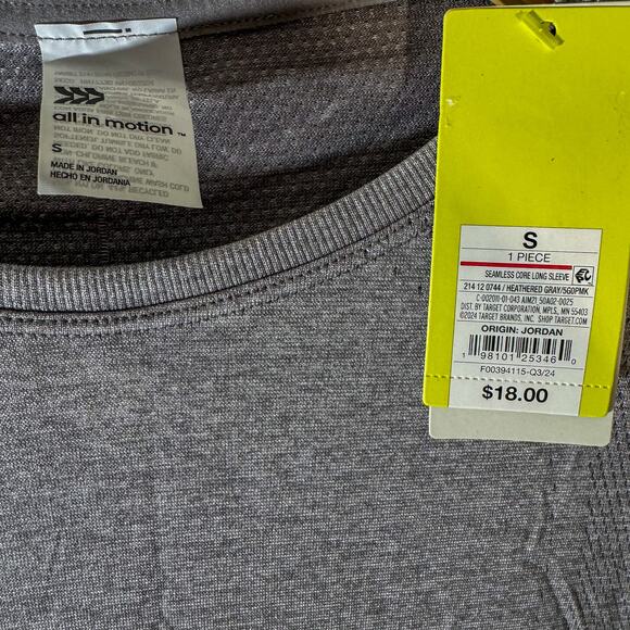 All in Motion Seamless Core Long Sleeve Top Heathered Gray Activewear Tee (Sz S) - Picture 2 of 6